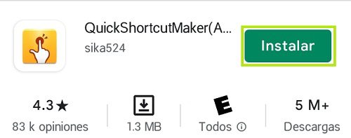 Instalación QuickShortcutMaker desde Google Play Store