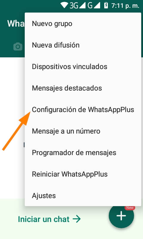 Selecciona Configuración de WhatsAppPlus