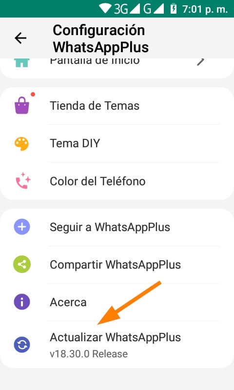 Pulsa sobre Actualizar WhatsAppPlus