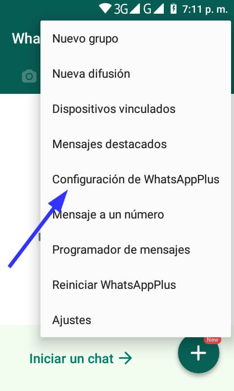 Entra en Configuración de WhatsApp Plus